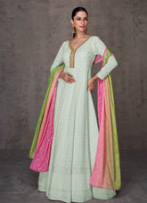 Have Eyes for Embroidered Gown in Light Pista